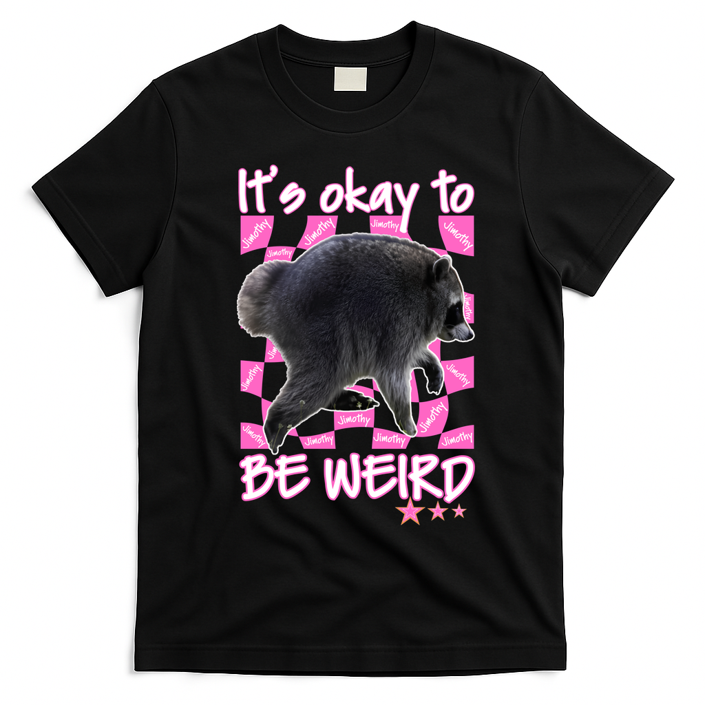 It's Okay To Be Weird Jimothy The Raccoon Meme T-Shirt - Black