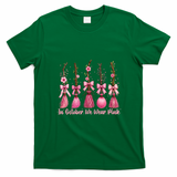In October We Wear Pink Halloween Witch Brooms Breast Cancer T-Shirt - Irish Green