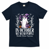 In October We Wear Purple Domestic Violence Ghost Halloween T-Shirt - Navy Blue