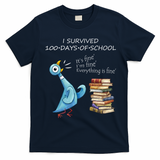 I Survived 100 Days Of School Pigeon 100th Day T-Shirt - Navy Blue