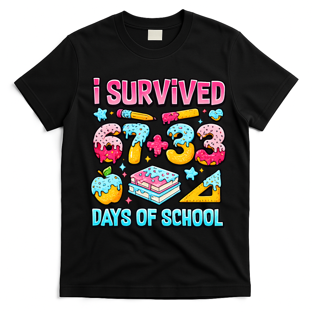 I Survived 67 33 Days Of School 100 Day 6-7 Meme T-Shirt - Black