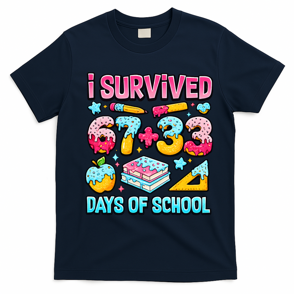 I Survived 67 33 Days Of School 100 Day 6-7 Meme T-Shirt - Navy Blue