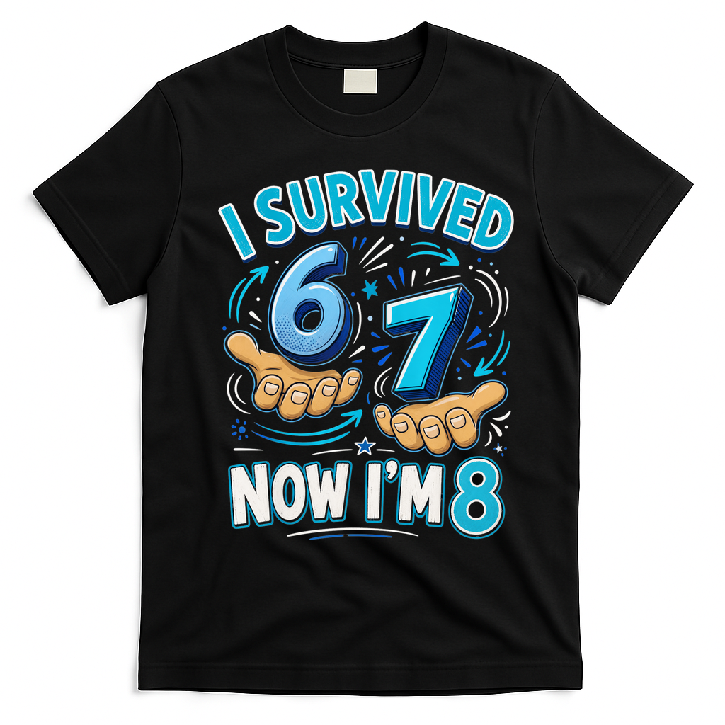 I Survived 6 7 Now I'm 8 8th Birthday 67 Meme T-Shirt - Black