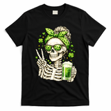 Irish Skeleton Messy Bun St Patrick's Day T-Shirt - Black