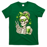 Irish Skeleton Messy Bun St Patrick's Day T-Shirt - Irish Green