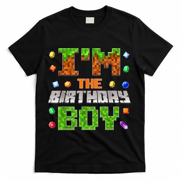 I'M The Birthday Boy Bday Party Video Gamer Pixel Number T-Shirt - Black
