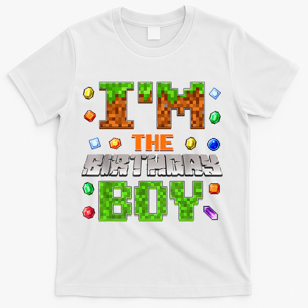 I'M The Birthday Boy Bday Party Video Gamer Pixel Number T-Shirt - White