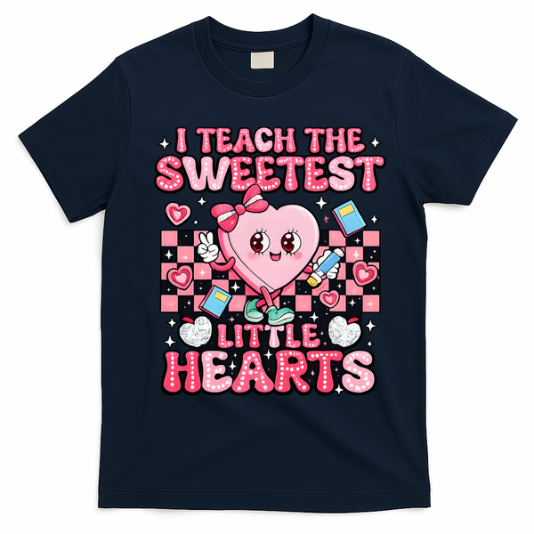 I Teach The Sweetest Little Hearts Teacher Valentines Day T-Shirt - Navy Blue