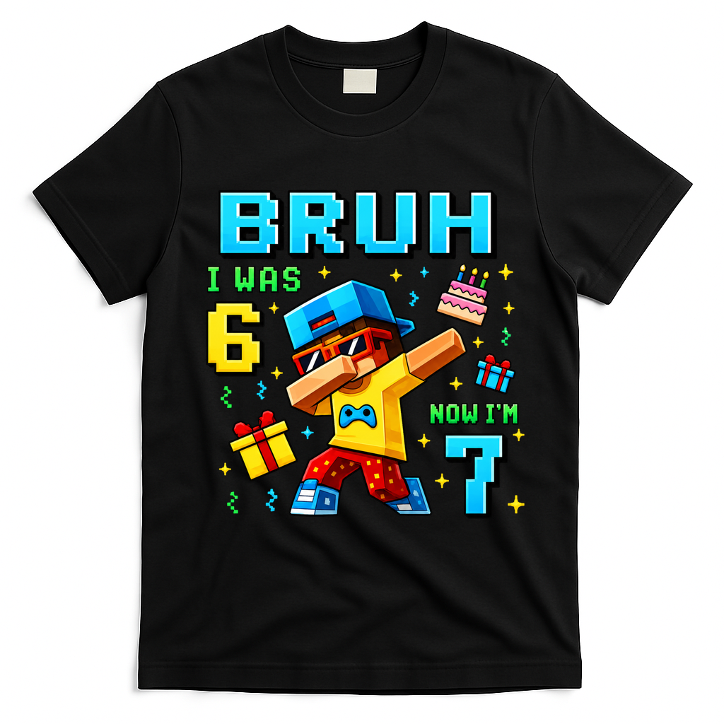 I Was 6 Now I'm 7 7th Birthday 67 Meme Boys Gaming T-Shirt - Black