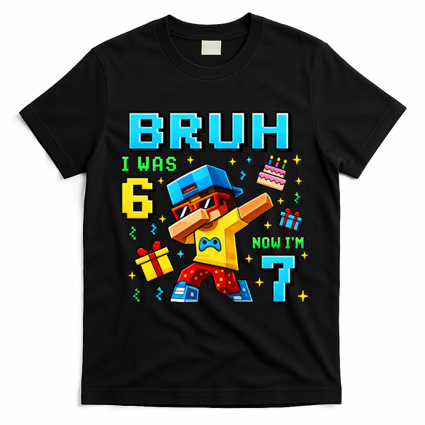 I Was 6 Now I'm 7 7th Birthday 67 Meme Boys Gaming T-Shirt - Black