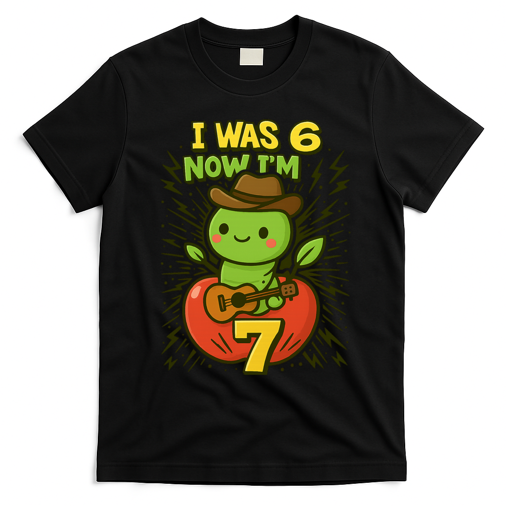 I Was 6, Now I'm 7 Years Old 6-7 Meme 7th Birthday T-Shirt - Black