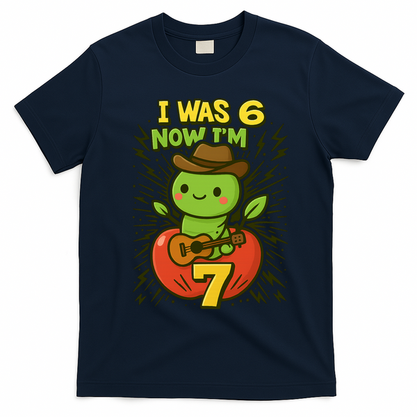 I Was 6, Now I'm 7 Years Old 6-7 Meme 7th Birthday T-Shirt - Navy Blue