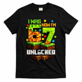 I Was 6 Now I'm 7 Pixel Game Unlocked Gamer 7th Birthday  T-Shirt - Black