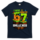 I Was 6 Now I'm 7 Pixel Game Unlocked Gamer 7th Birthday  T-Shirt - Navy Blue