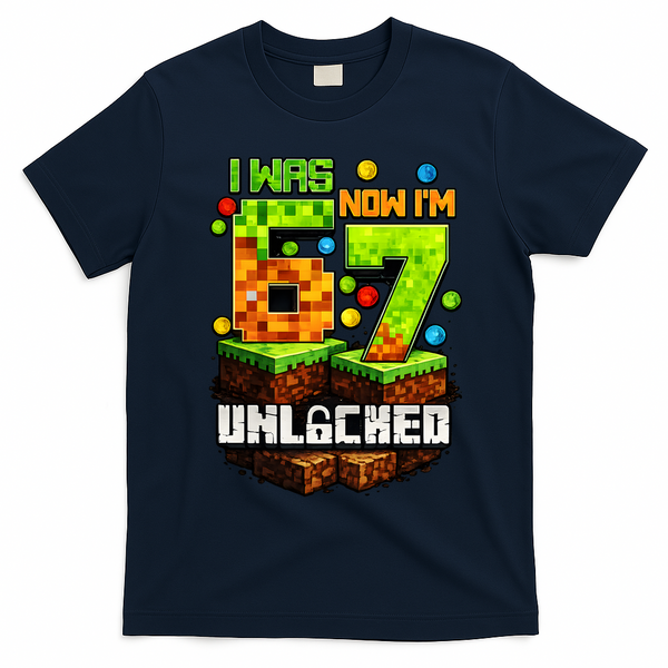 I Was 6 Now I'm 7 Pixel Game Unlocked Gamer 7th Birthday  T-Shirt - Navy Blue