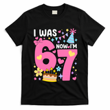 I Was 6 Now I’m 7 Cute 7th Birthday 6-7 Meme T-Shirt - Black