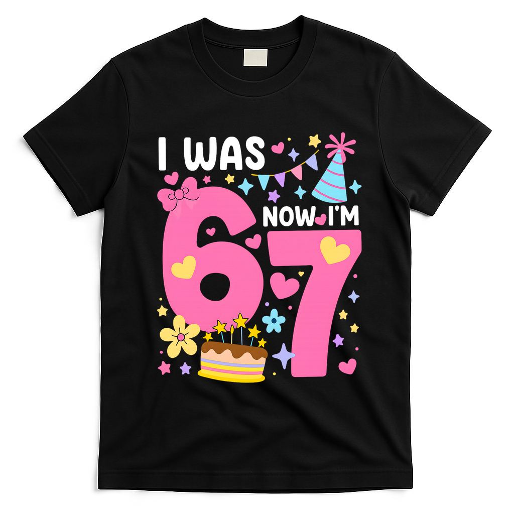 I Was 6 Now I’m 7 Cute 7th Birthday 6-7 Meme T-Shirt - Black