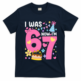 I Was 6 Now I’m 7 Cute 7th Birthday 6-7 Meme T-Shirt - Navy Blue