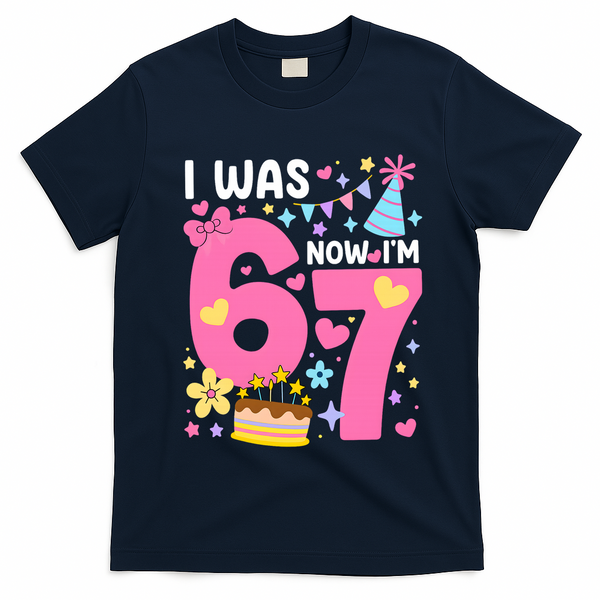 I Was 6 Now I’m 7 Cute 7th Birthday 6-7 Meme T-Shirt - Navy Blue