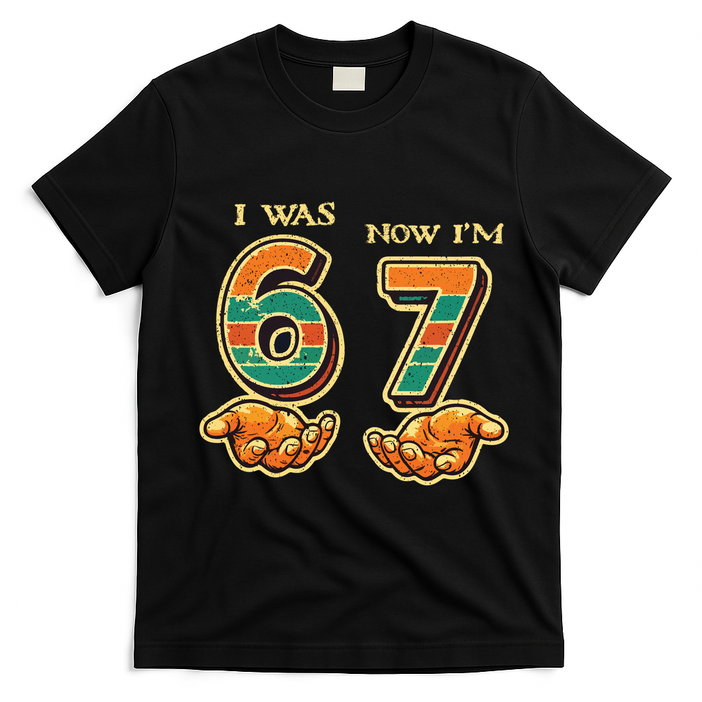 I Was 6 Now I’m 7th Birthday 67 Meme 6-7 T-Shirt - Black