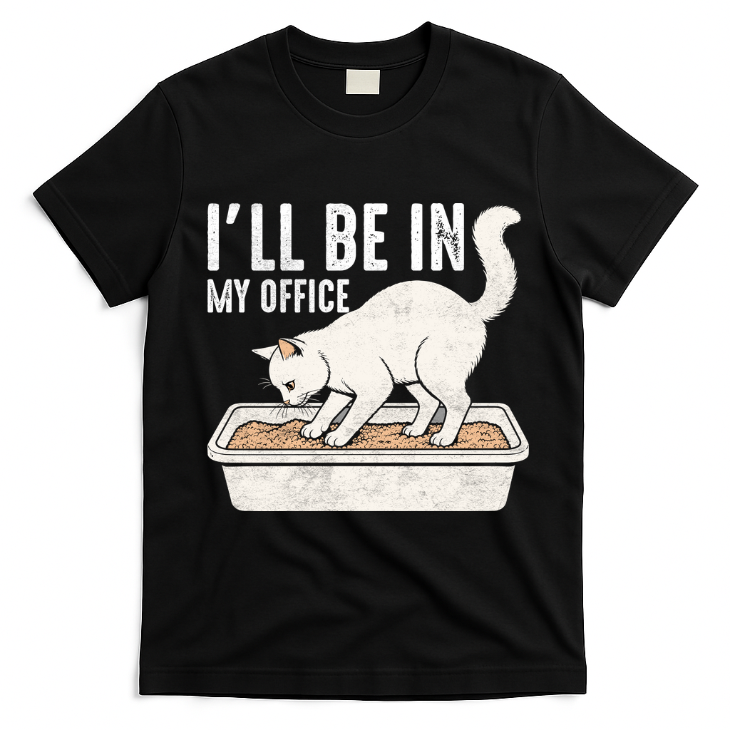 I Will Be In My Office Funny Cat Meme Litter Box T-Shirt - Black