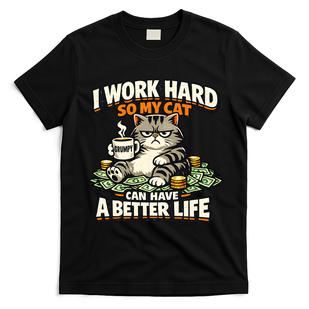 I Work Hard So My Cat Can Have A Better Life Cat Humor T-Shirt - Black