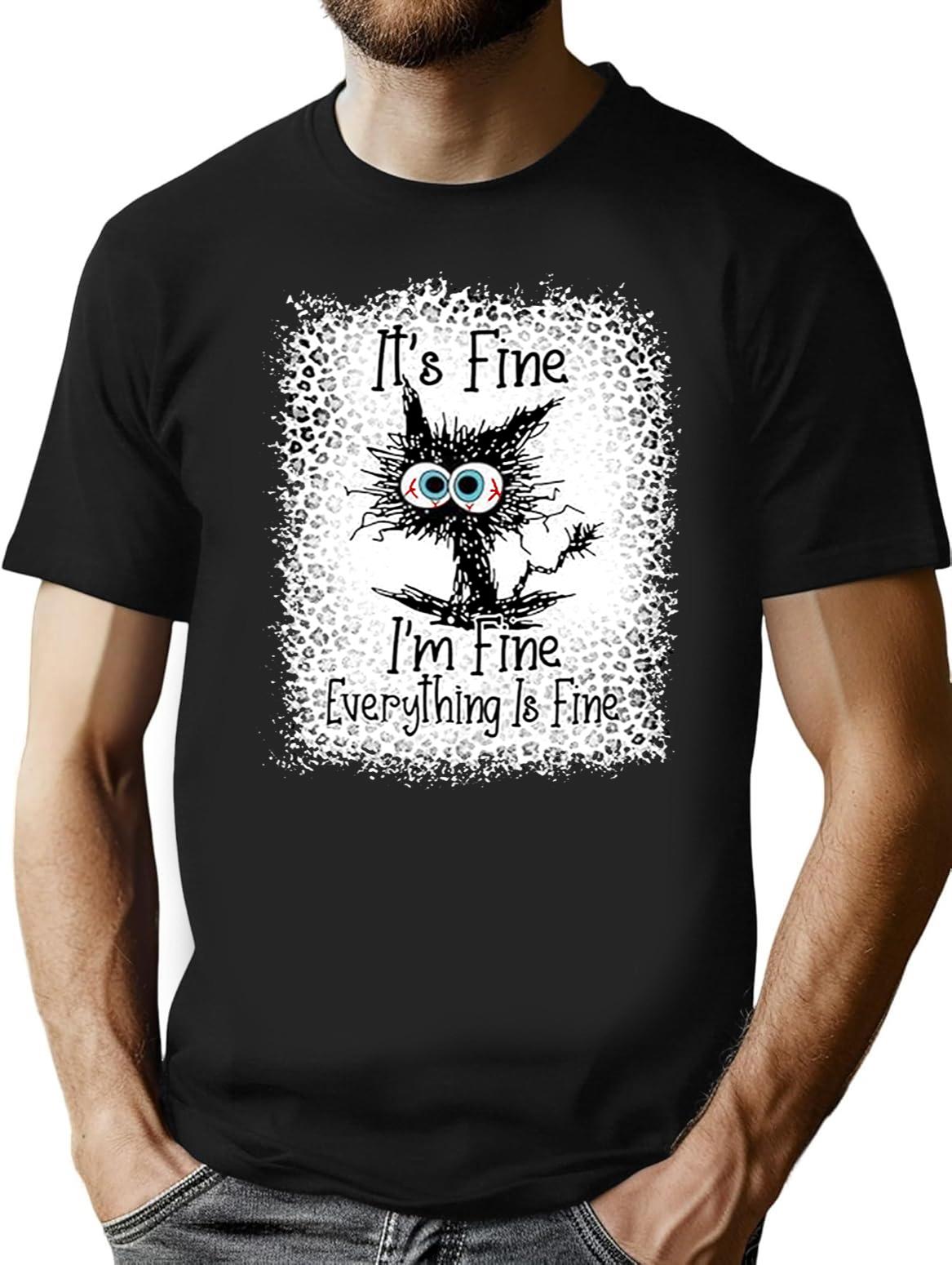 It's Fine I'm Fine Everything is Fine Leopard Fade Print Bella Mom - Camiseta para mujer Black T-Shirt - Black