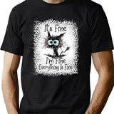 It's Fine I'm Fine Everything is Fine Leopard Fade Print Bella Mom - Camiseta para mujer Black T-Shirt - Green
