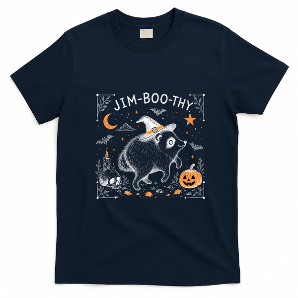 Jim-Boo-thy Halloween Raccoon Jimothy Witch T-Shirt - Navy Blue