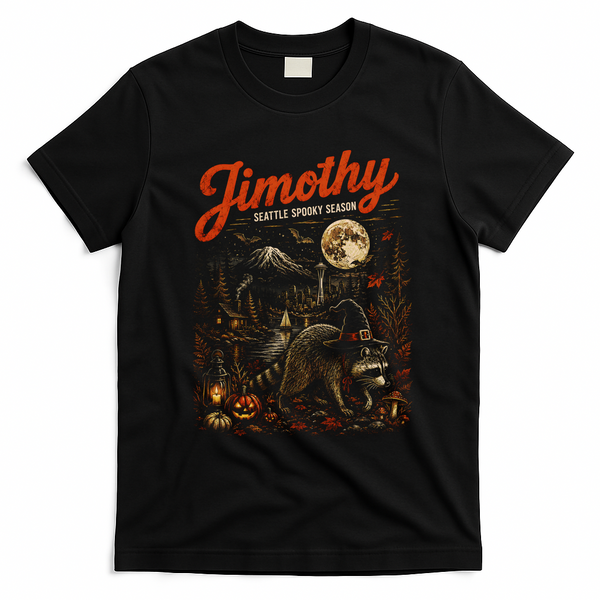 Jimothy Halloween Raccoon Seattle Spooky Season T-Shirt - Black