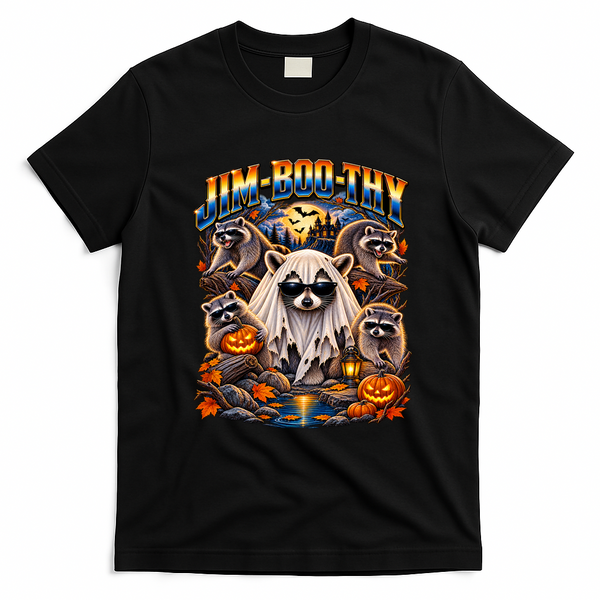 Jim-Boo-Thy Halloween Raccoons Funny Jimothy T-Shirt - Black