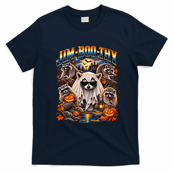 Jim-Boo-Thy Halloween Raccoons Funny Jimothy T-Shirt - Navy Blue