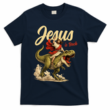 Jesus Is Back Sarcasm Funny Dinosaur T-Shirt - Navy Blue
