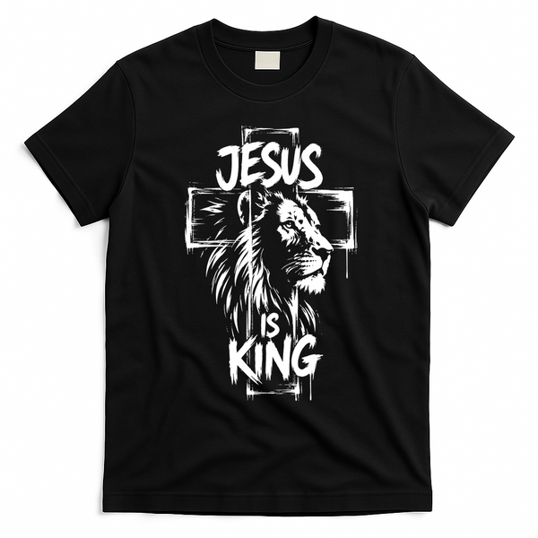Jesus Is King Lion Christian Faith Graphic T-Shirt - Black