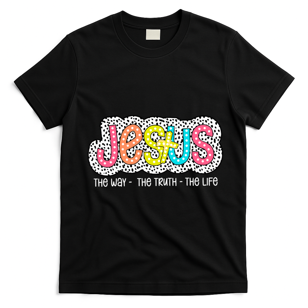 Jesus Is The Way The Truth The Life Christian Dalmatian Dots Gift T-Shirt - Black