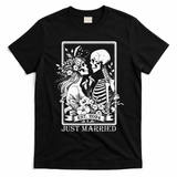 Just Married Est 2024 Halloween Skeleton Couples T-Shirt - Black