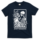 Just Married Est 2024 Halloween Skeleton Couples T-Shirt - Navy Blue