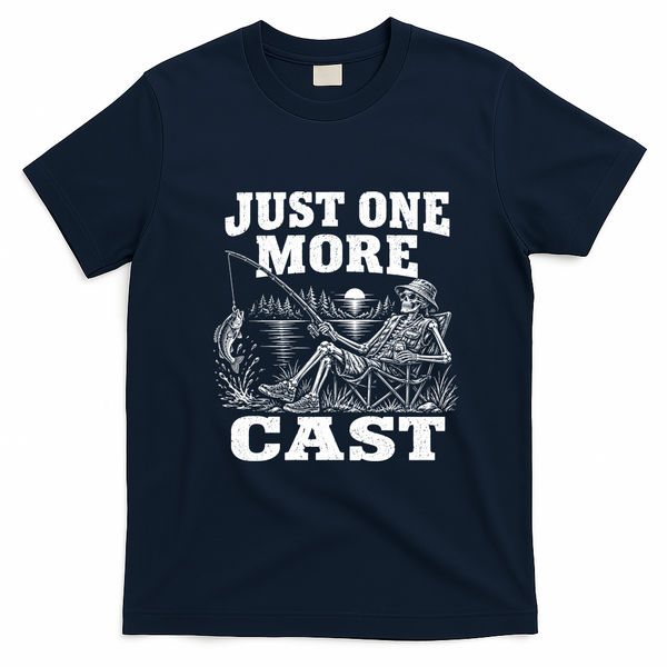 Just One More Cast Funny Skeleton Fishing T-Shirt - Navy Blue