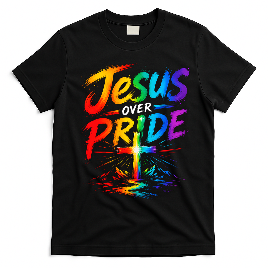 Jesus Over Pride Rainbow Cross T-Shirt - Black