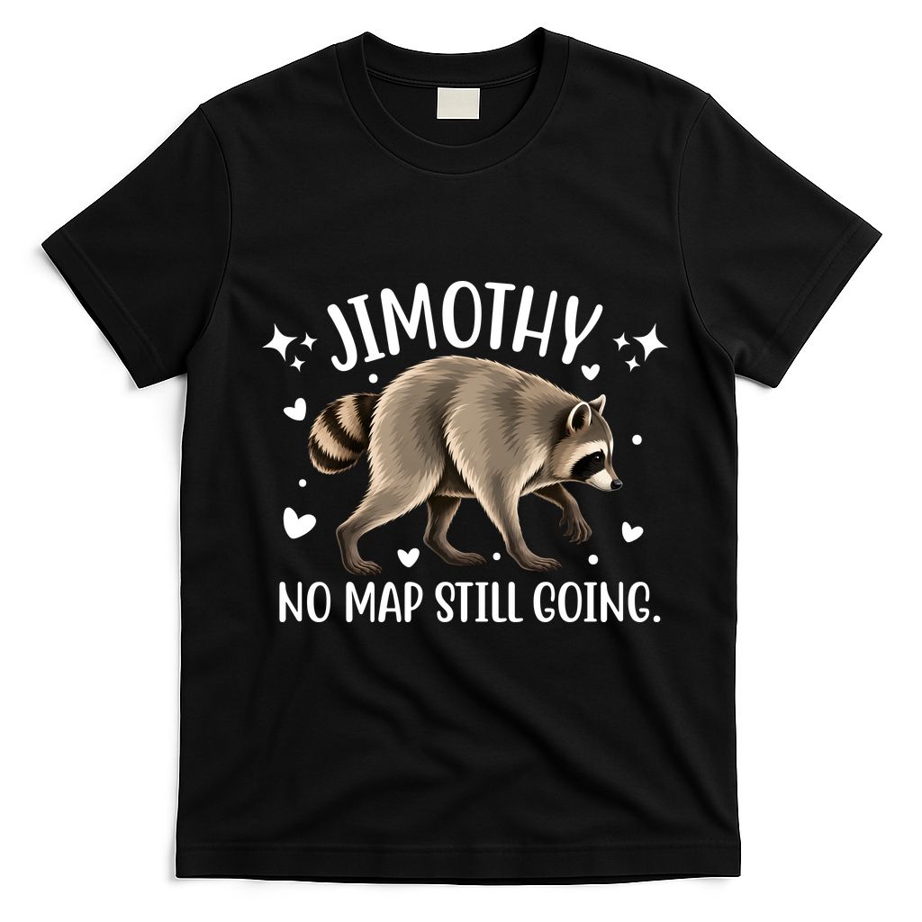 Jimothy Raccoon Adventure No Map Still Going T-Shirt - Black