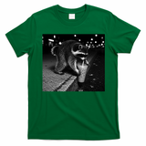 Jimothy Raccoon Drinking Ice Coffee Funny Animal Art T-Shirt - Irish Green