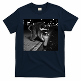 Jimothy Raccoon Drinking Ice Coffee Funny Animal Art T-Shirt - Navy Blue