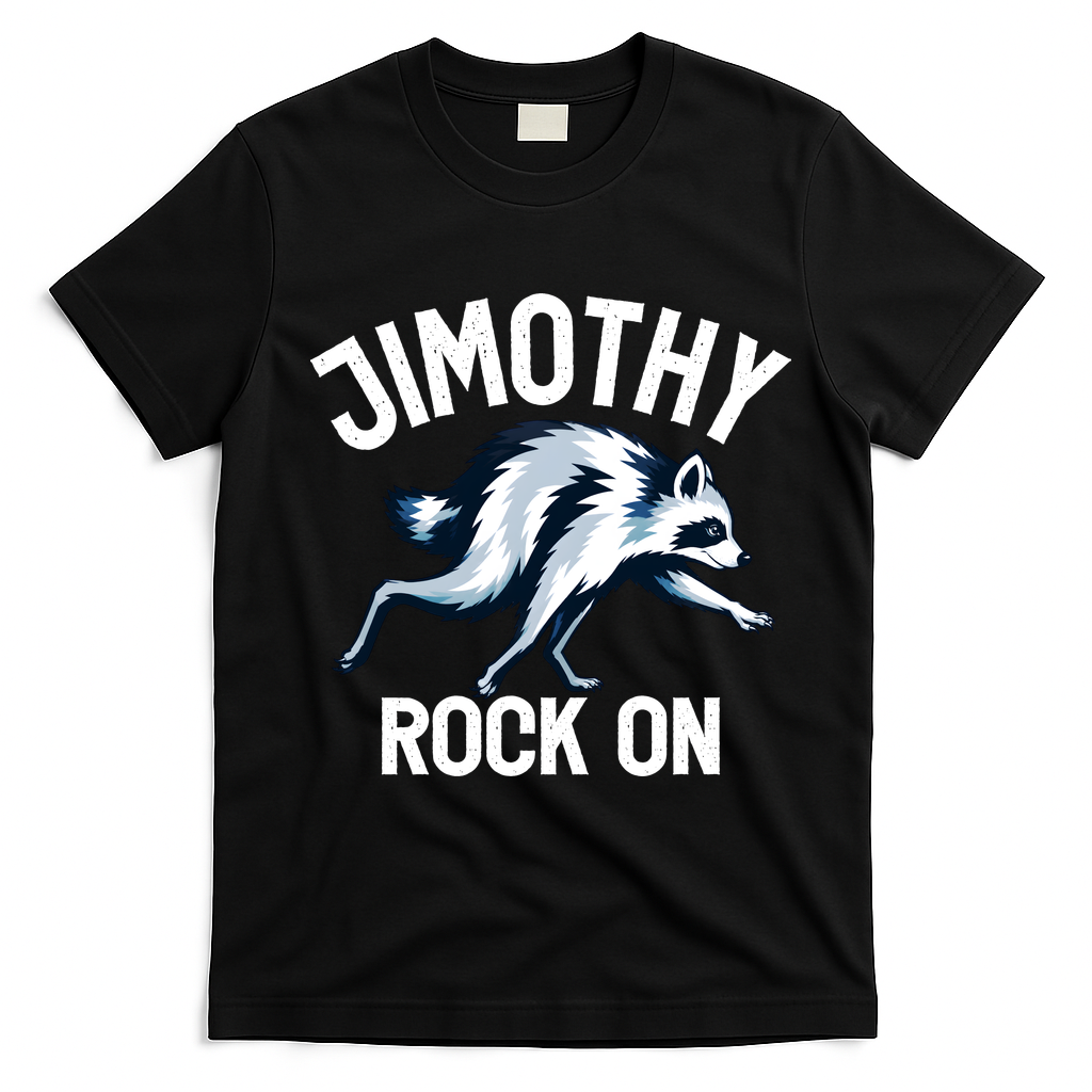 Jimothy Rock On Raccoon Funny T-Shirt - Black