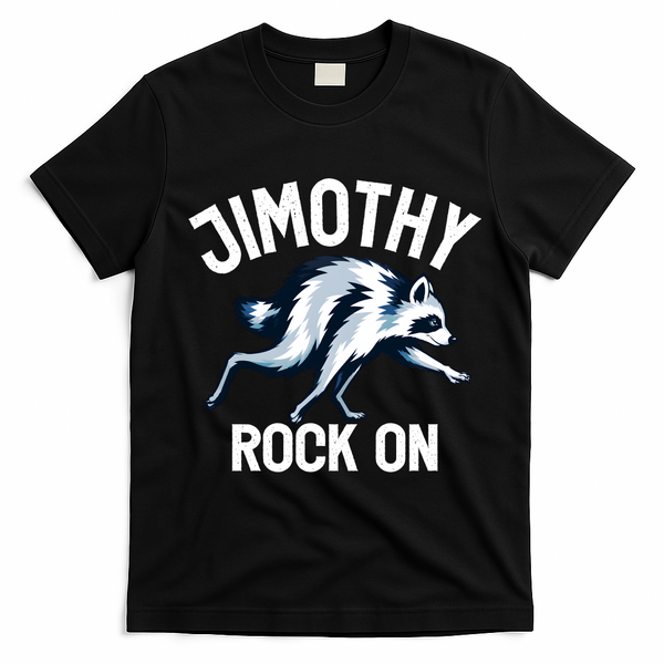 Jimothy Rock On Raccoon Funny T-Shirt - Black