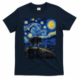 Jimothy Raccoon Under Starry Night Sky Artful Van Gogh T-Shirt - Navy Blue