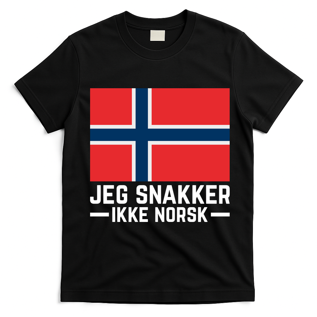 Jeg Snakker Ikke Norsk Norwegian Flag T-Shirt - Black