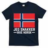 Jeg Snakker Ikke Norsk Norwegian Flag T-Shirt - Navy Blue