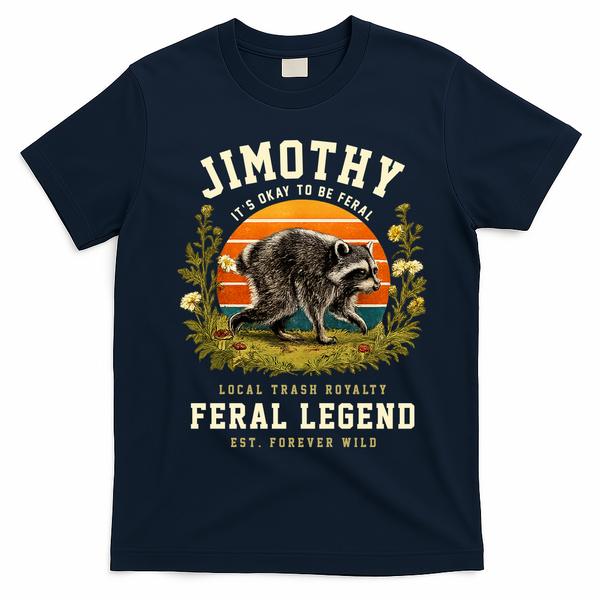 Jimothy Seattle Raccoon Feral Legend Cottagecore Meme T-Shirt - Navy Blue