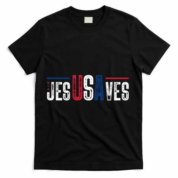 Jesus Saves USA Faith 4th Of July T-Shirt - Black