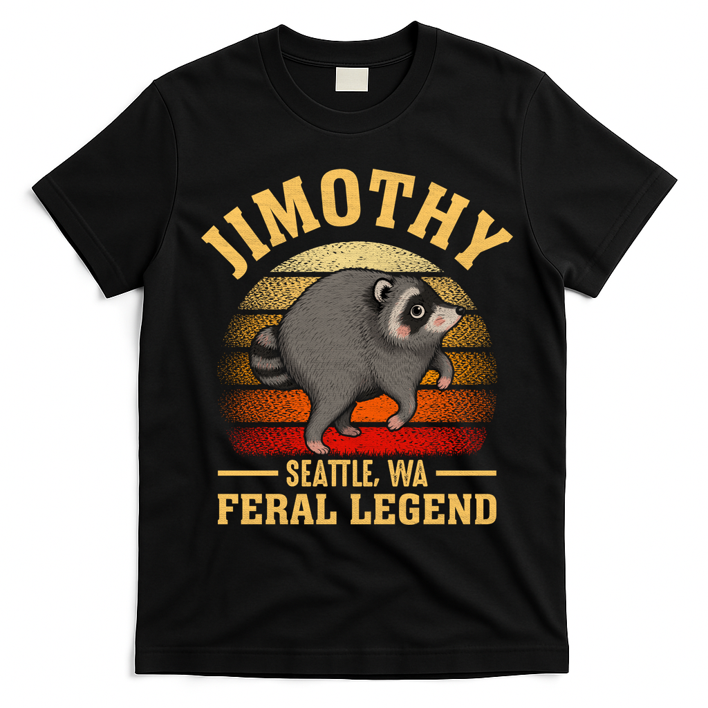 Jimothy The Feral Legend Raccoon Seattle T-Shirt - Black